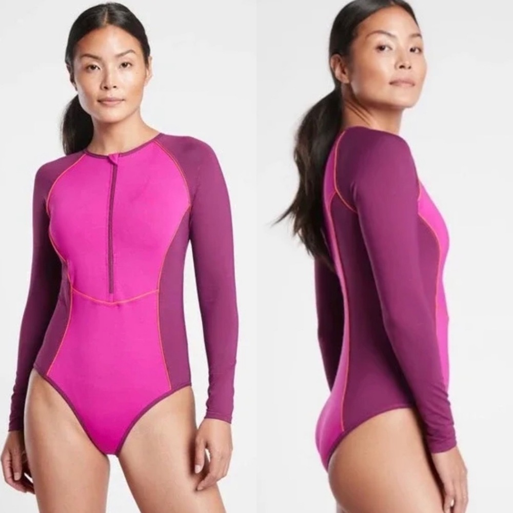 Athleta Colorblock Long Sleeve One Piece Swimsuit